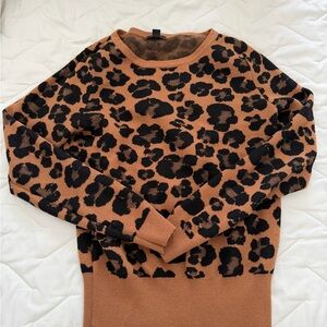 Ann Taylor Factory Leopard Print Crewneck Sweater - Brown & Black